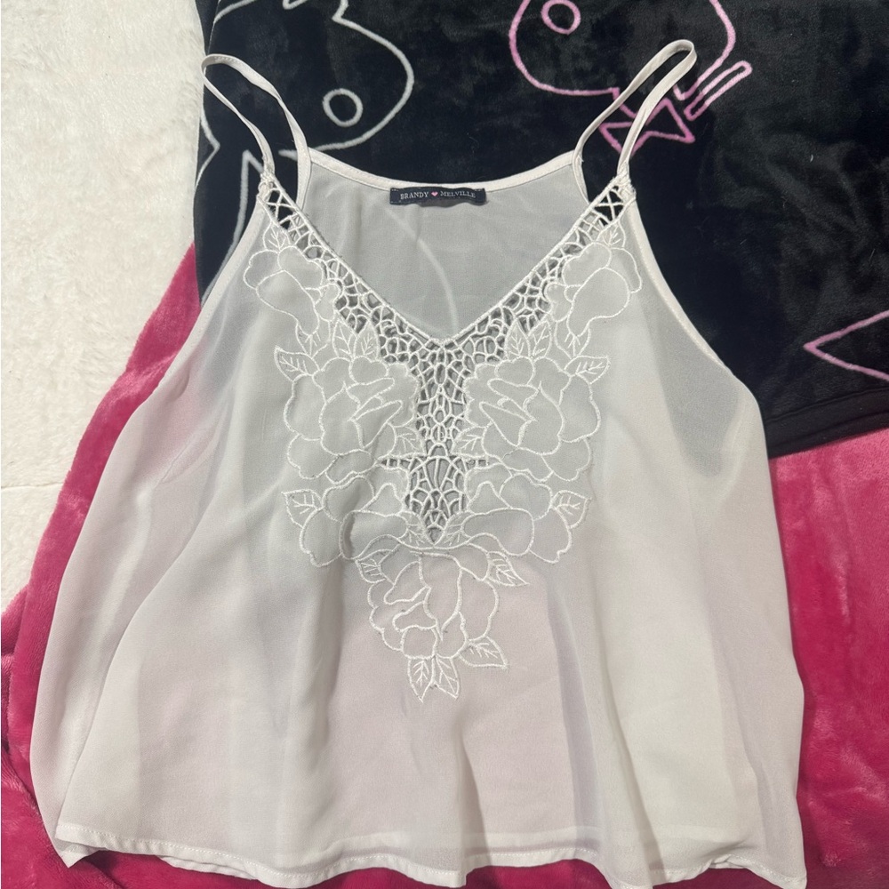 Brandy Melville White Floral Lace Camisole